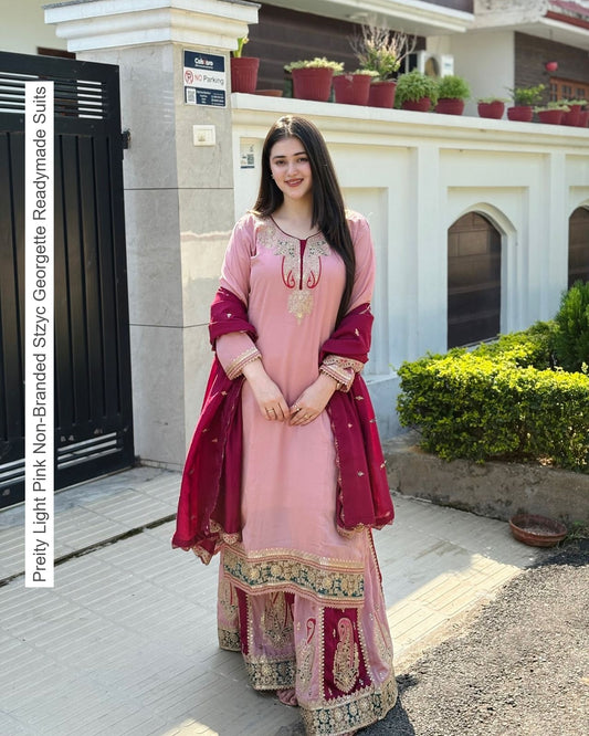 Preity Light Pink Non-Branded Stzyc Georgette Readymade Suits