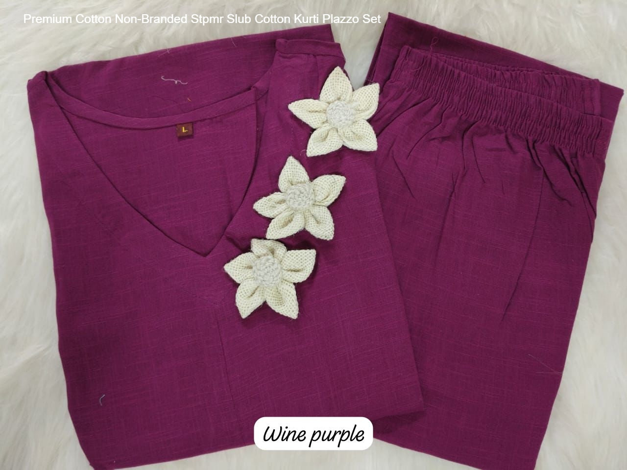 Premium Cotton Non-Branded Stpmr Slub Cotton Kurti Plazzo Set
