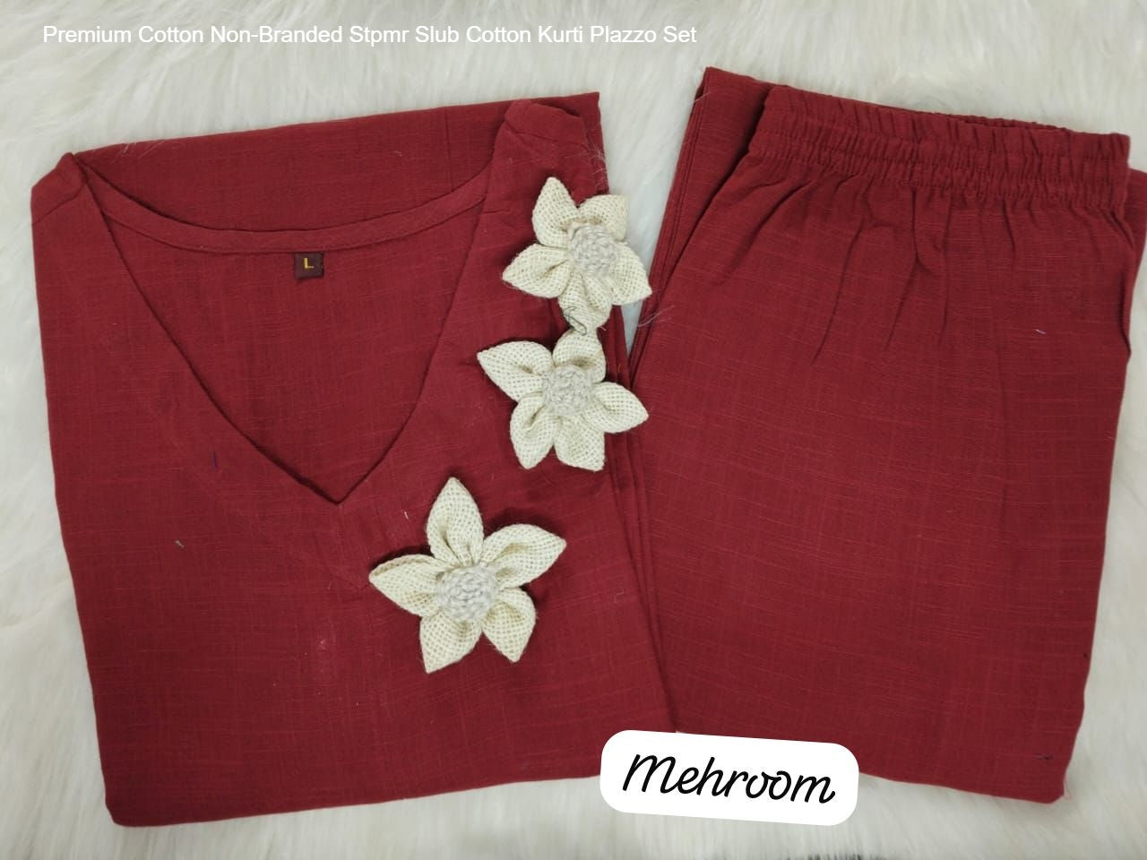 Premium Cotton Non-Branded Stpmr Slub Cotton Kurti Plazzo Set