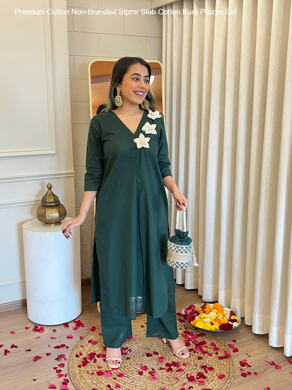 Premium Cotton Non-Branded Stpmr Slub Cotton Kurti Plazzo Set
