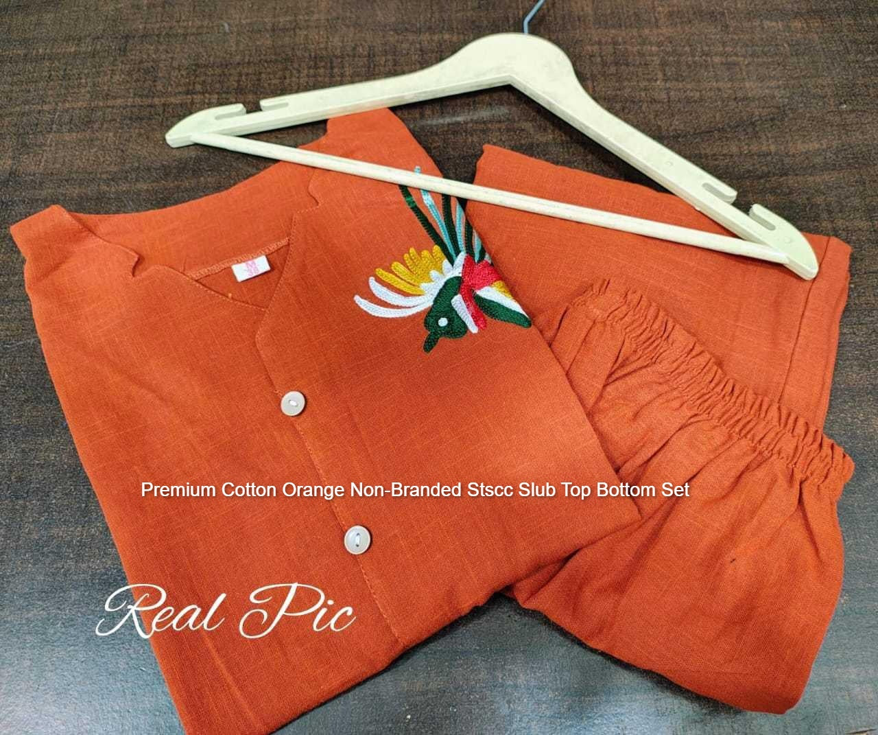 Premium Cotton Orange Non-Branded Stscc Slub Top Bottom Set