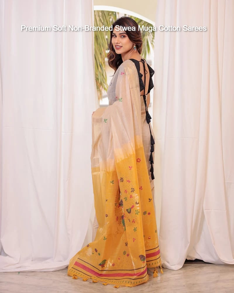 Premium Soft Non-Branded Stwea Muga Cotton Sarees