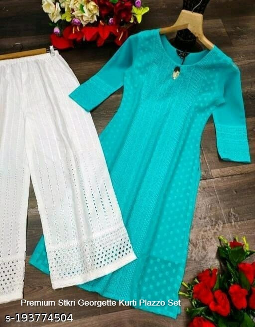 Premium Stkri Georgette Kurti Plazzo Set