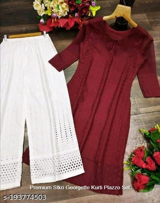 Premium Stkri Georgette Kurti Plazzo Set