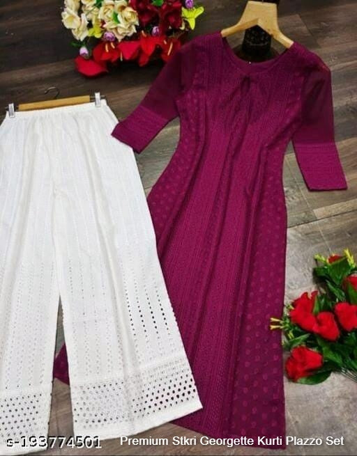 Premium Stkri Georgette Kurti Plazzo Set