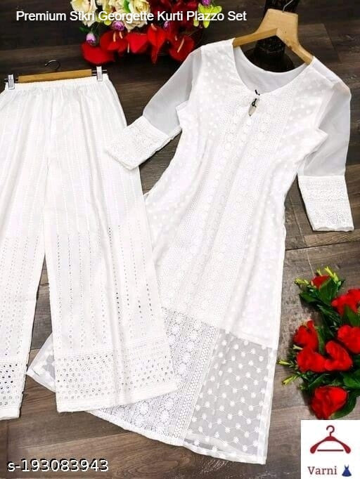Premium Stkri Georgette Kurti Plazzo Set