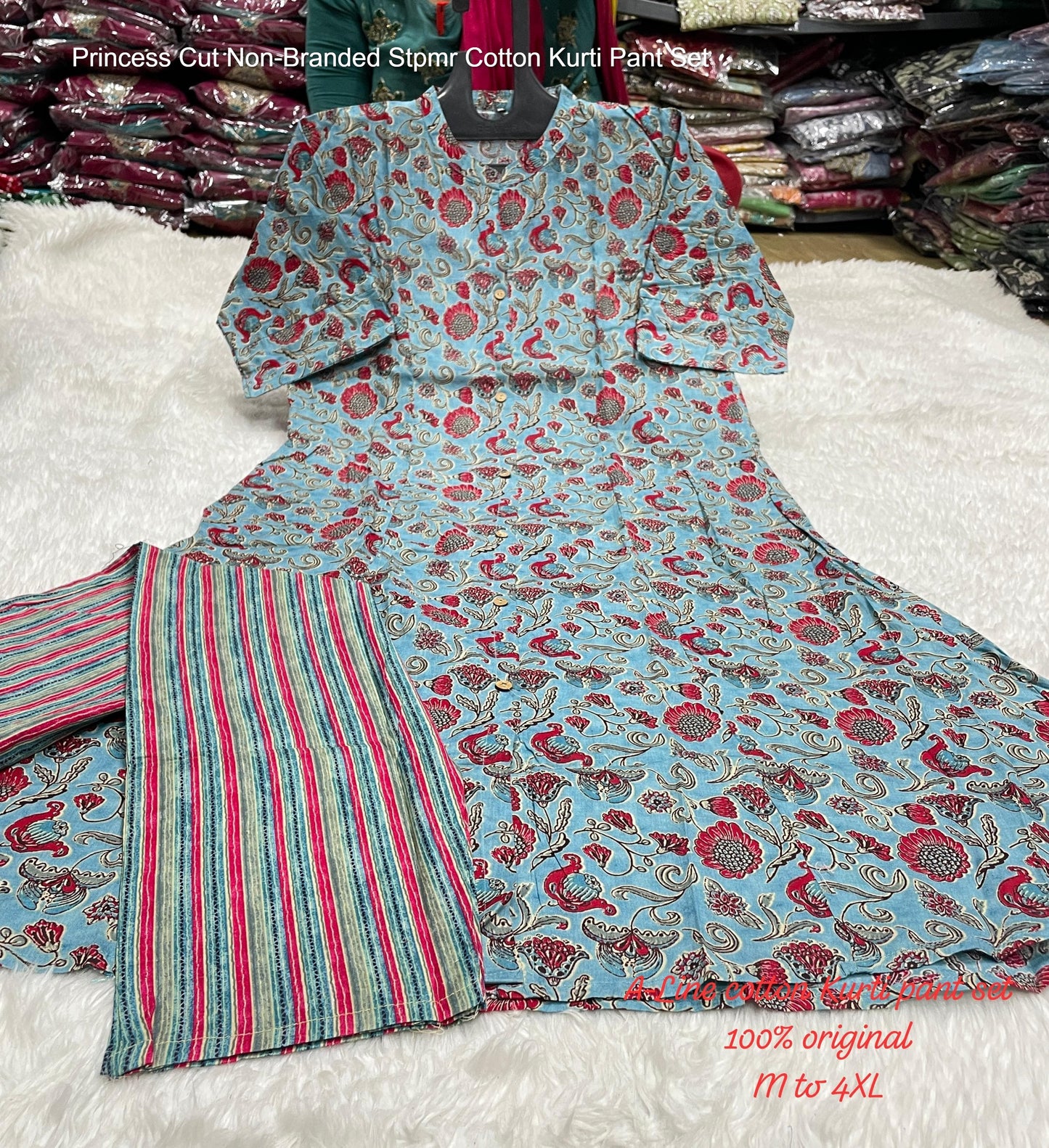 Princess Cut Non-Branded Stpmr Cotton Kurti Pant Set