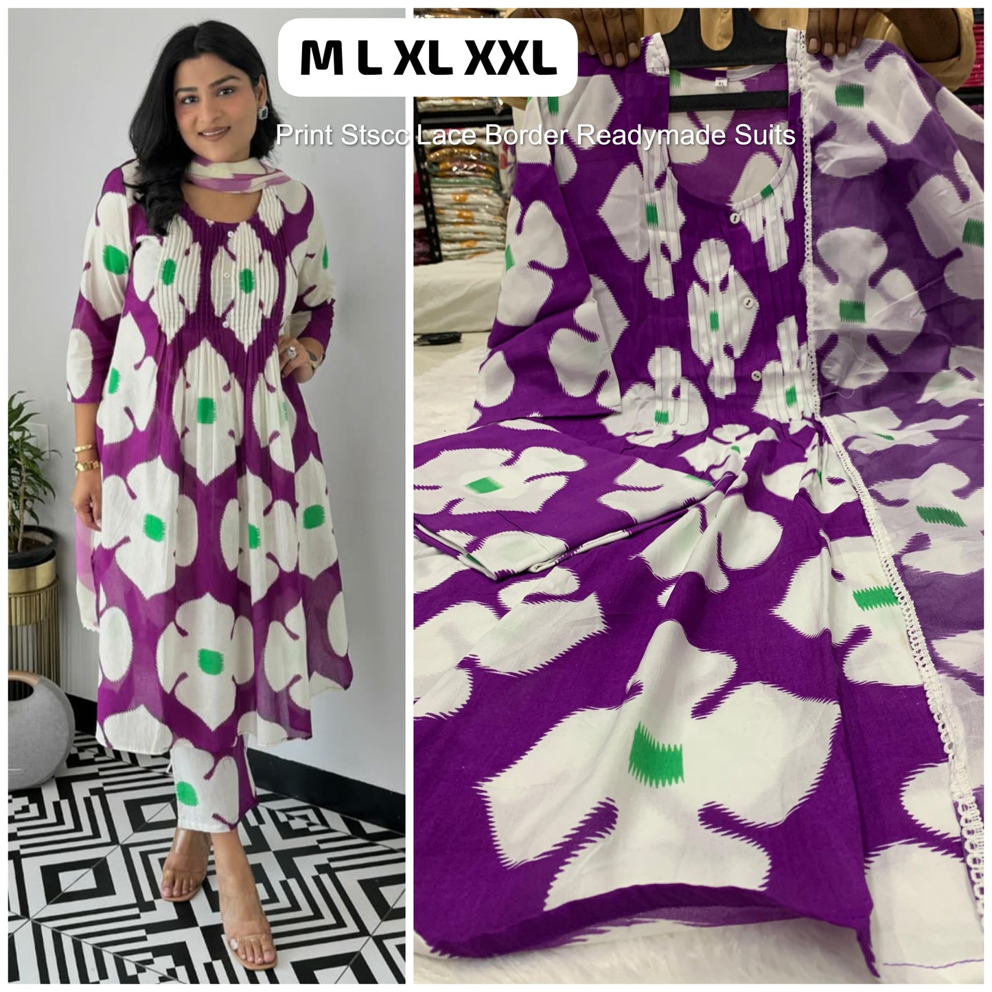 Print Stscc Lace Border Readymade Suits