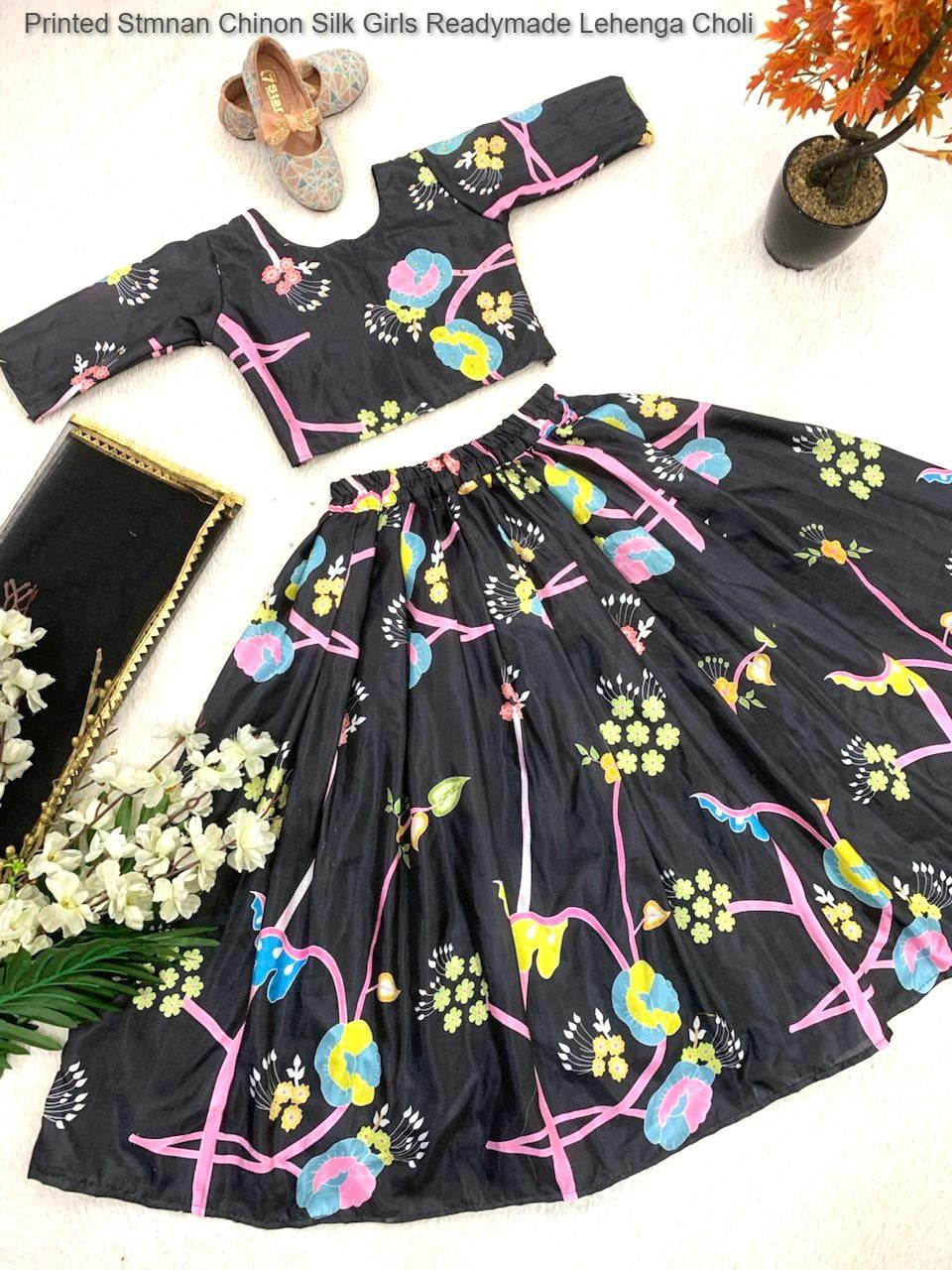 Printed Stmnan Chinon Silk Girls Readymade Lehenga Choli
