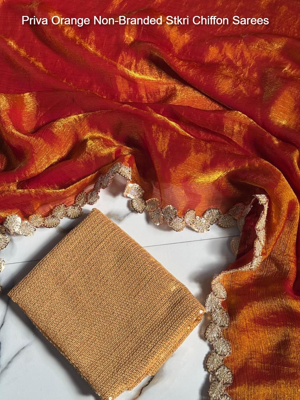 Priva Orange Non-Branded Stkri Chiffon Sarees