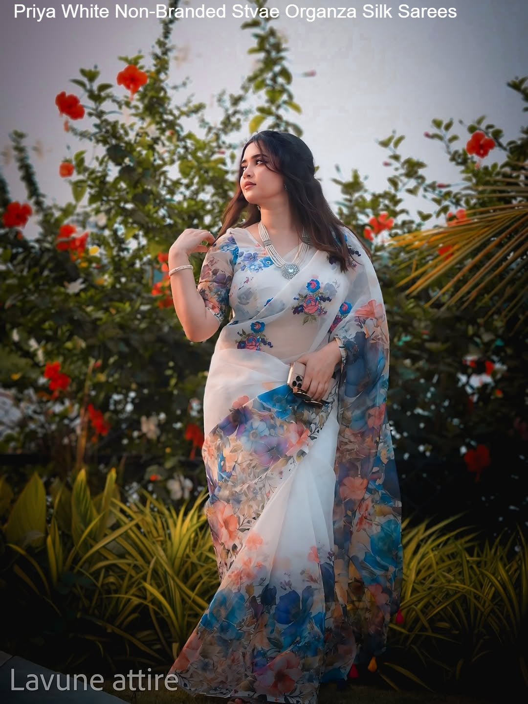 Priya White Non-Branded Stvae Organza Silk Sarees
