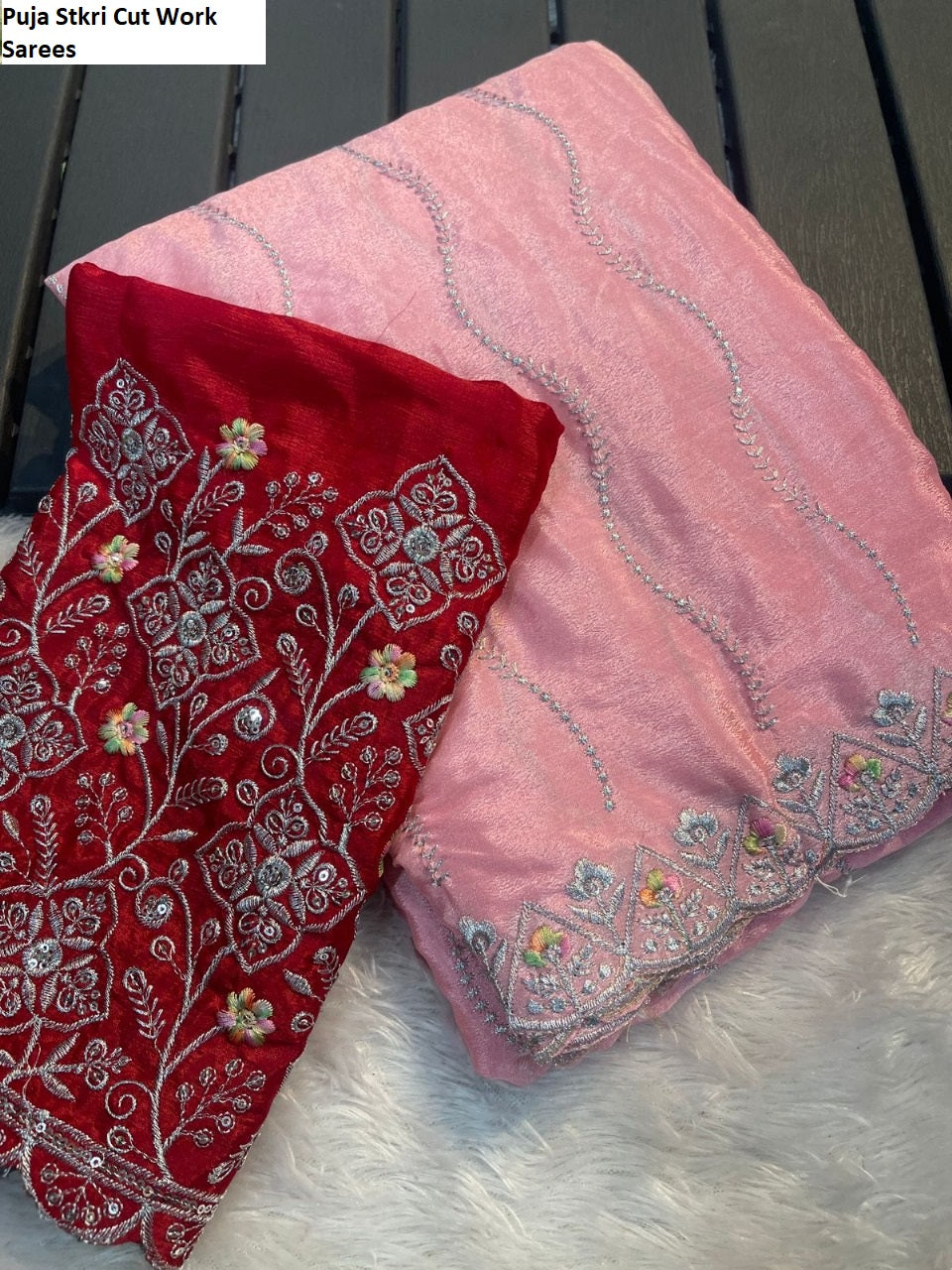 Puja Stkri Cut Work Sarees