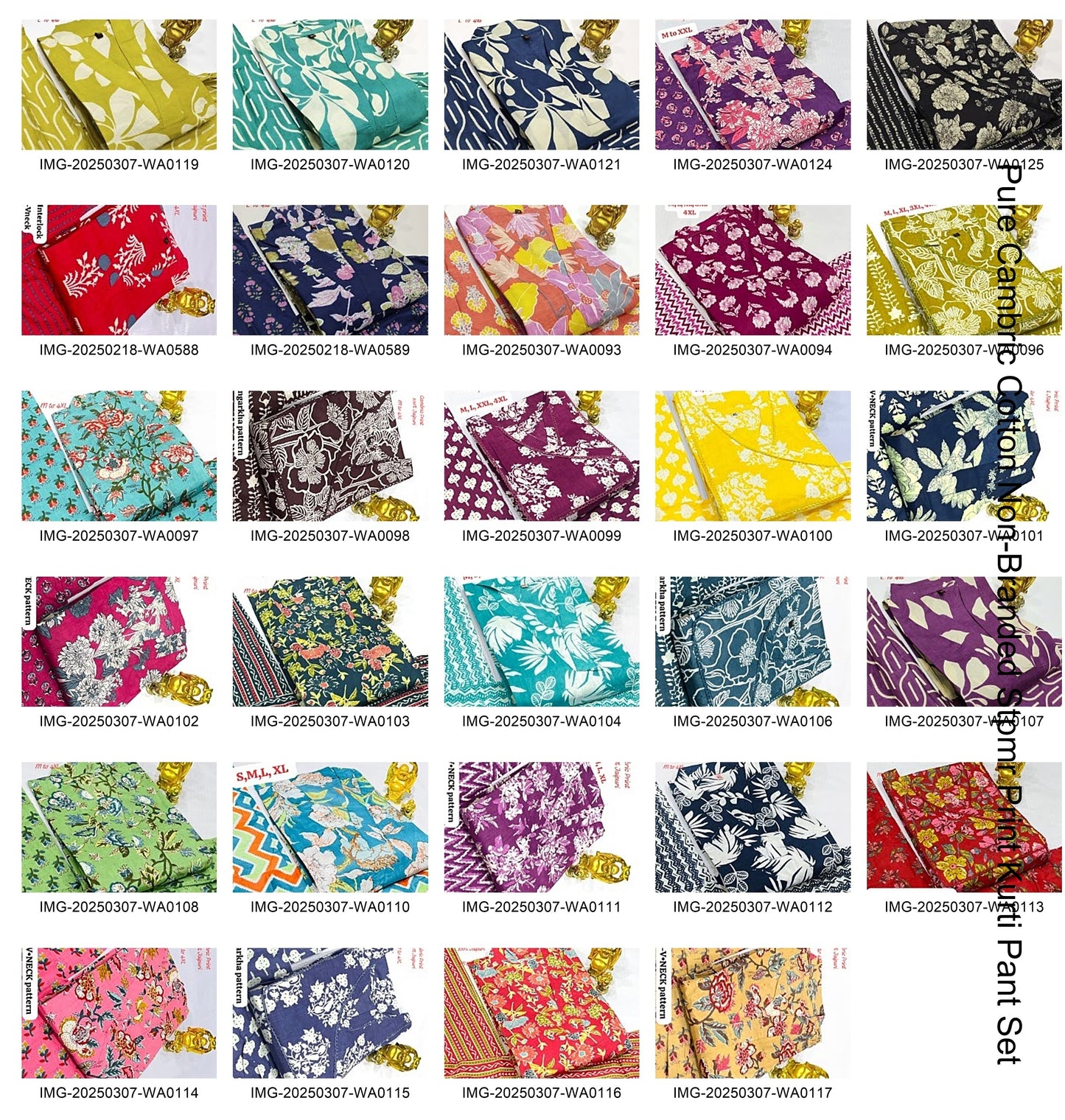 Pure Cambric Cotton Non-Branded Stpmr Print Kurti Pant Set