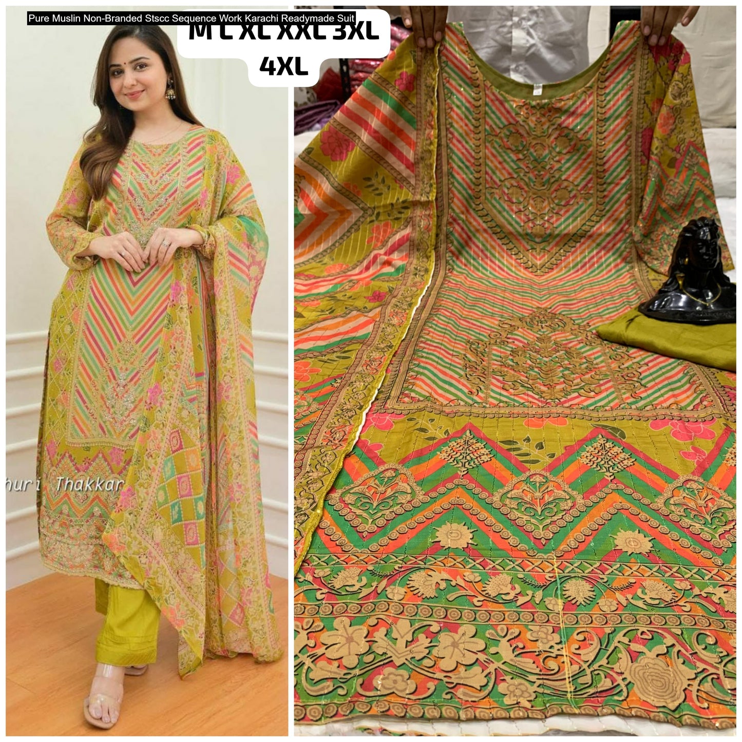 Pure Muslin Non-Branded Stscc Sequence Work Karachi Readymade Suit