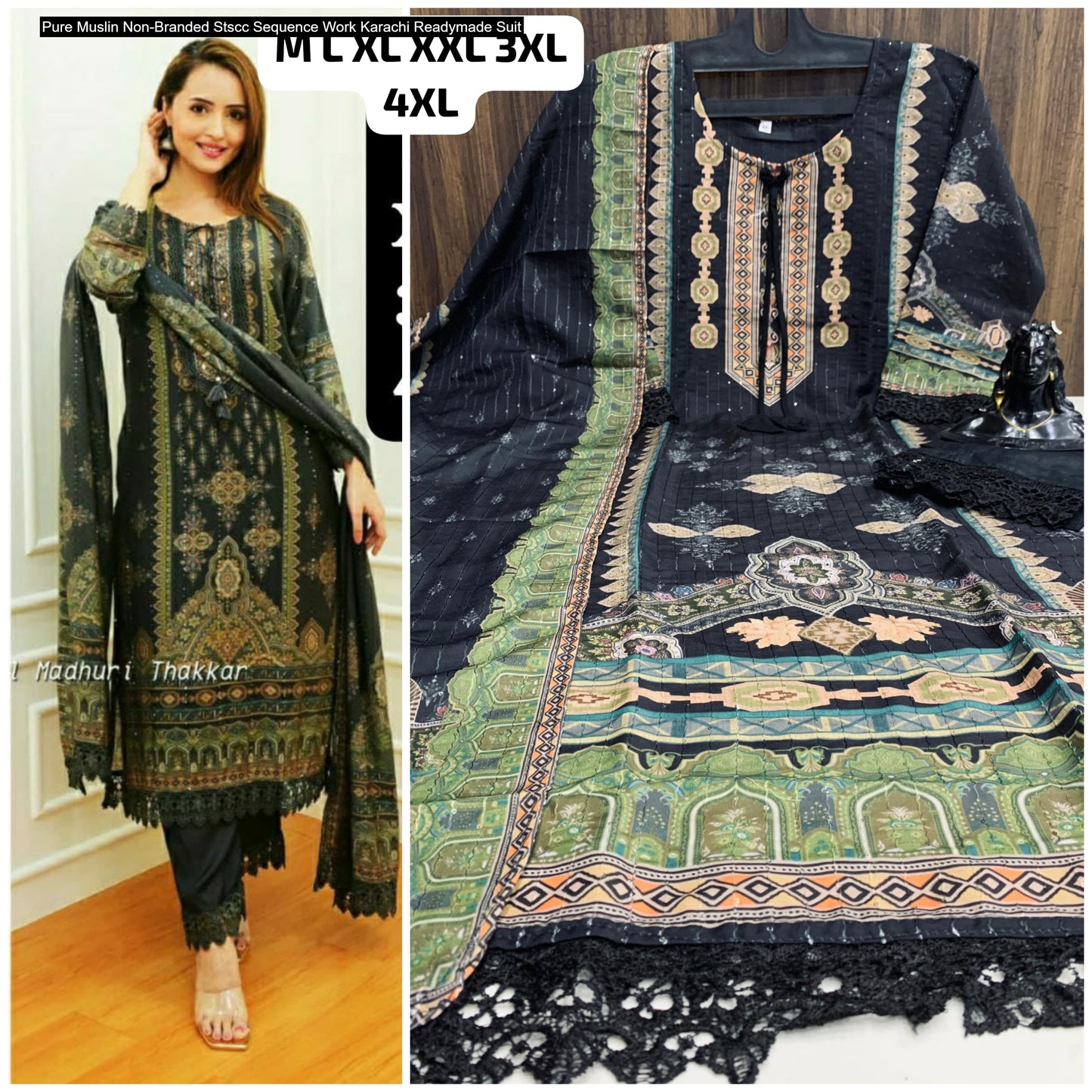 Pure Muslin Non-Branded Stscc Sequence Work Karachi Readymade Suit