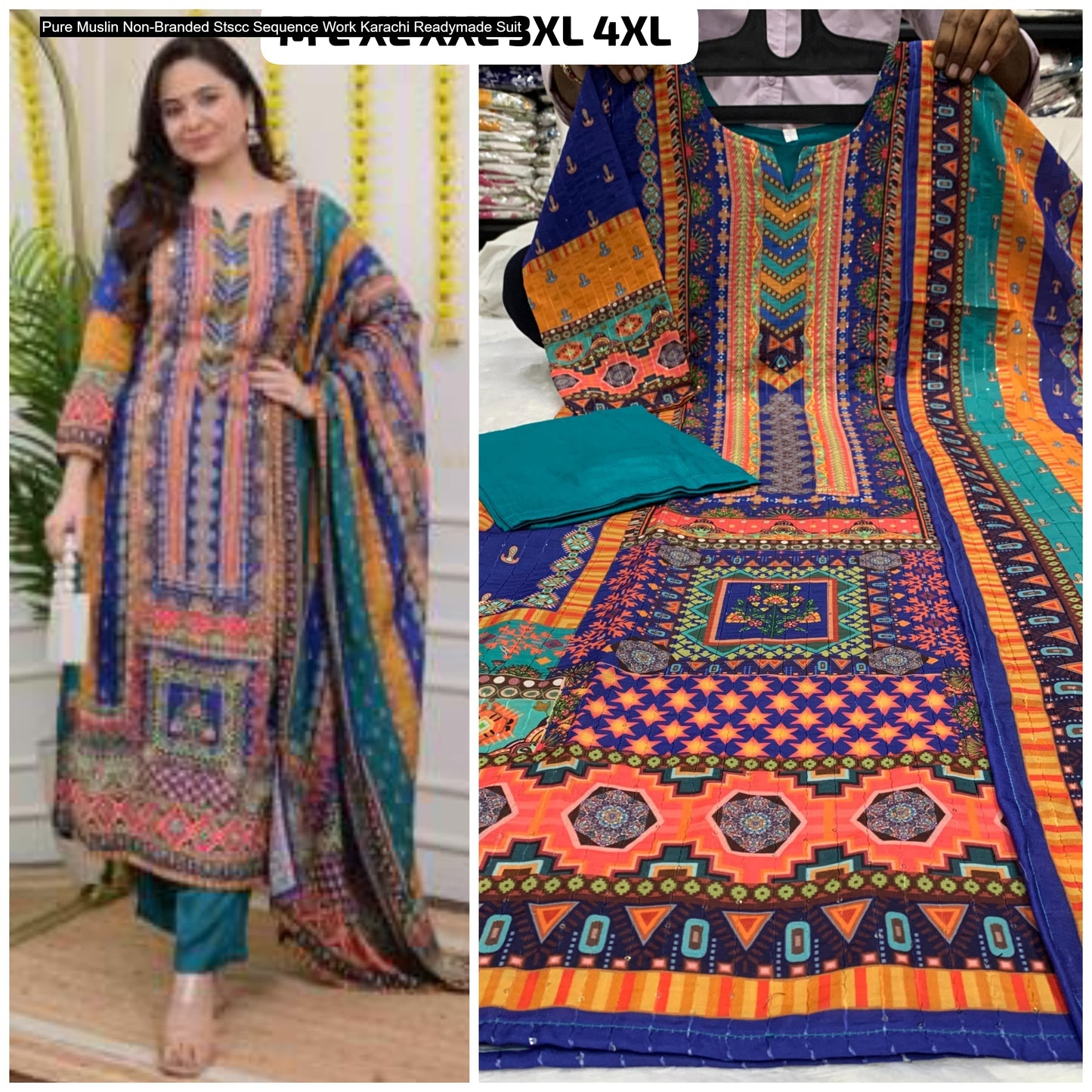 Pure Muslin Non-Branded Stscc Sequence Work Karachi Readymade Suit