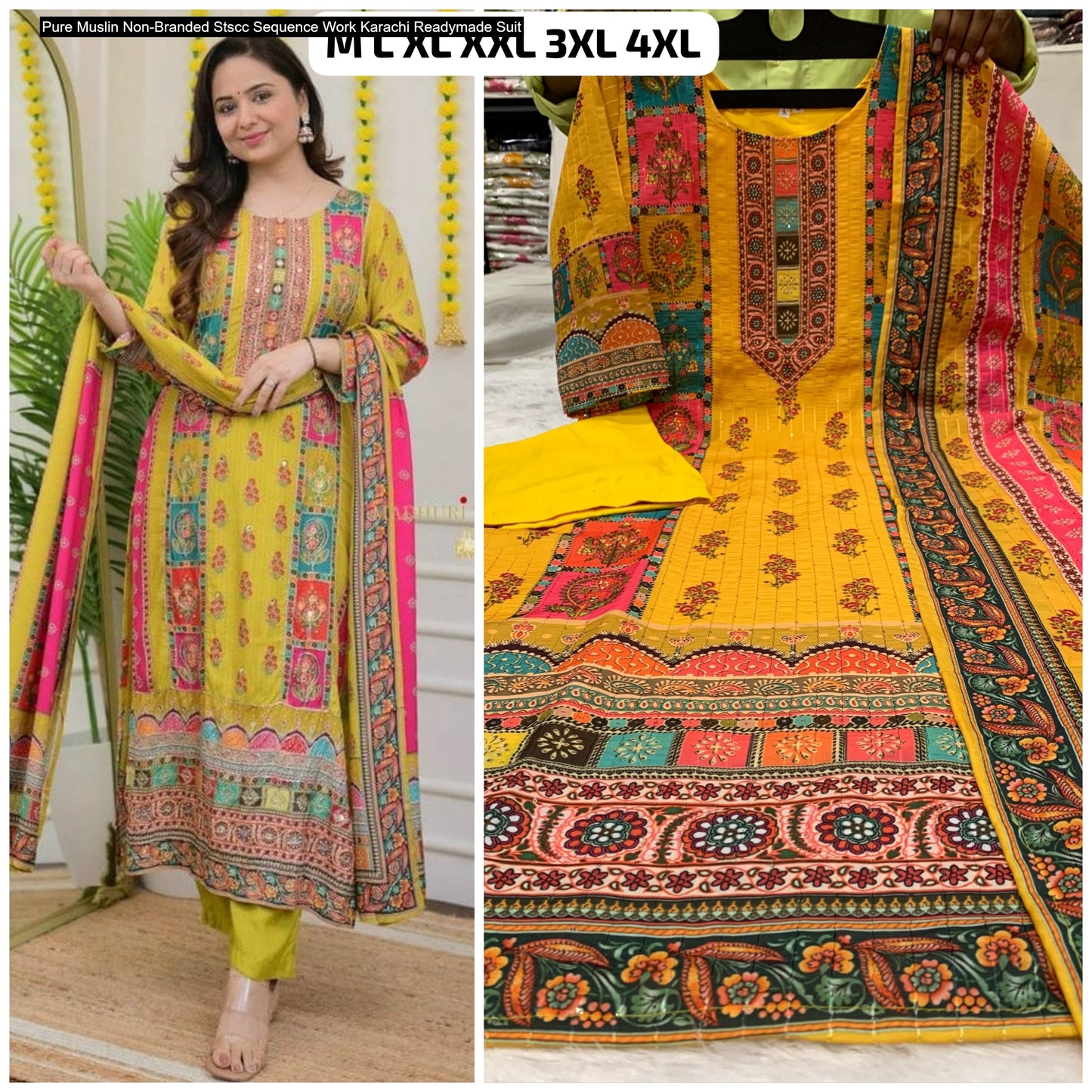 Pure Muslin Non-Branded Stscc Sequence Work Karachi Readymade Suit