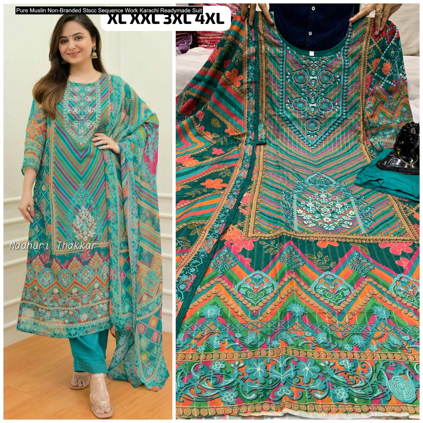 Pure Muslin Non-Branded Stscc Sequence Work Karachi Readymade Suit