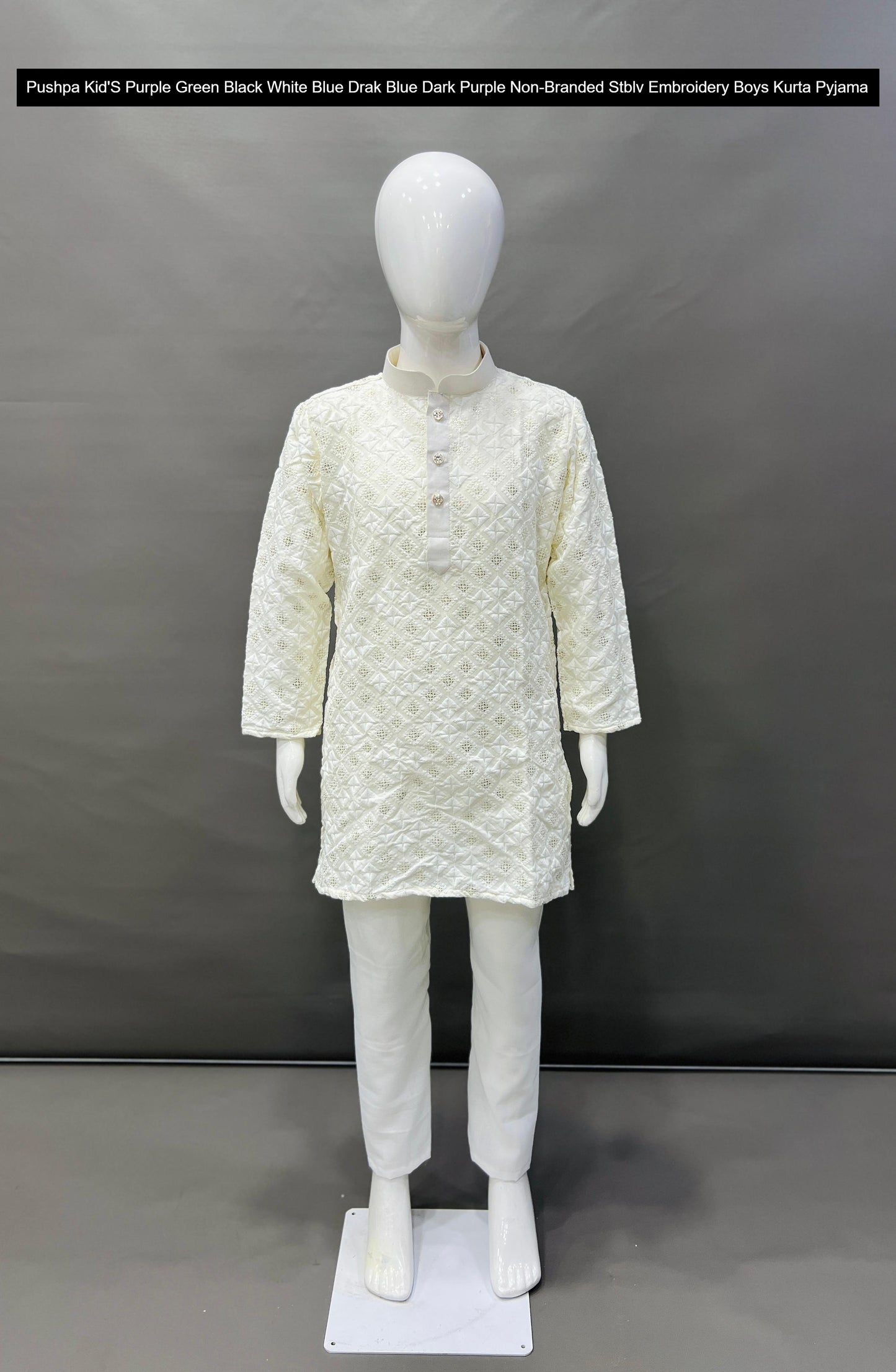 Pushpa Kid'S Purple Green Black White Blue Drak Blue Dark Purple Non-Branded Stblv Embroidery Boys Kurta Pyjama