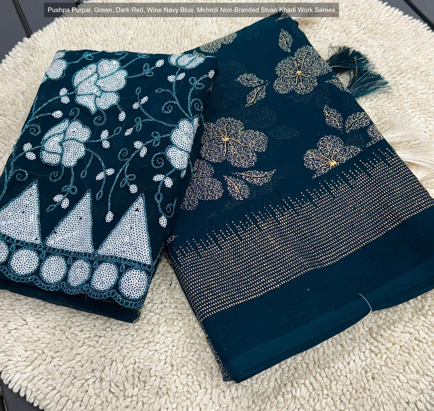 Pushpa Purpal, Green, Dark Red, Wine Navy Blue, Mehndi Non-Branded Stvan Khadi Work Sarees