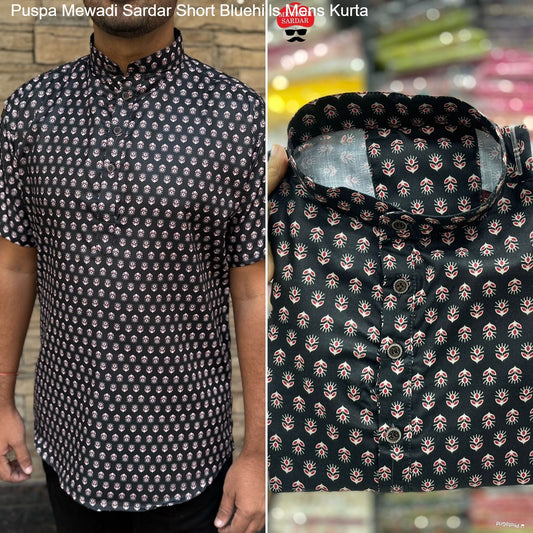 Puspa Mewadi Sardar Black Bluehills Short Mens Kurta