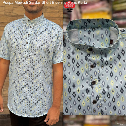 Puspa Mewadi Sardar Grey Bluehills Short Mens Kurta