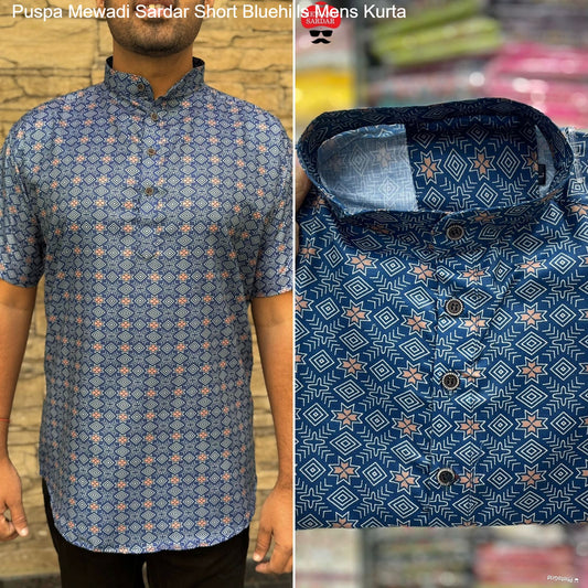 Puspa Mewadi Sardar Navy Blue Bluehills Short Mens Kurta