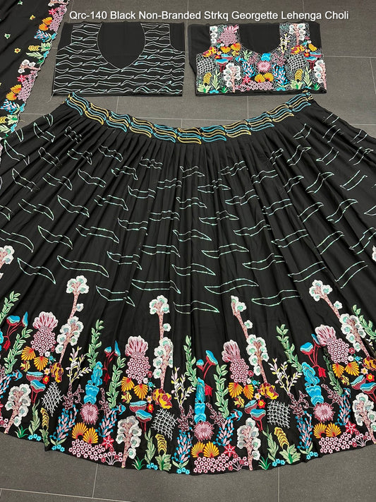 Qrc-140 Black Non-Branded Strkq Georgette Lehenga Choli