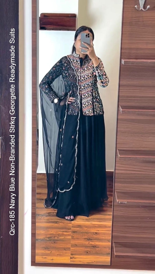 Qrc-185 Navy Blue Non-Branded Strkq Georgette Readymade Suits