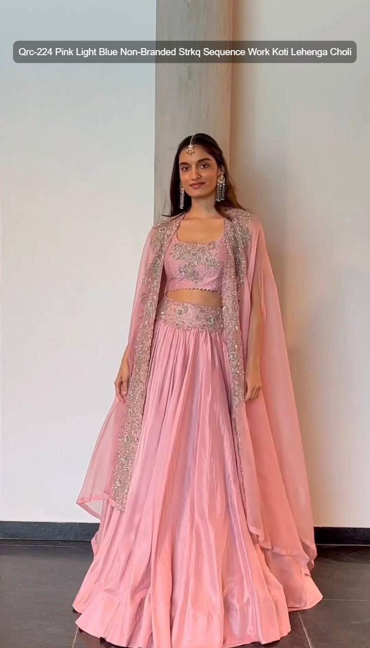 Qrc-224 Pink Light Blue Non-Branded Strkq Sequence Work Koti Lehenga Choli