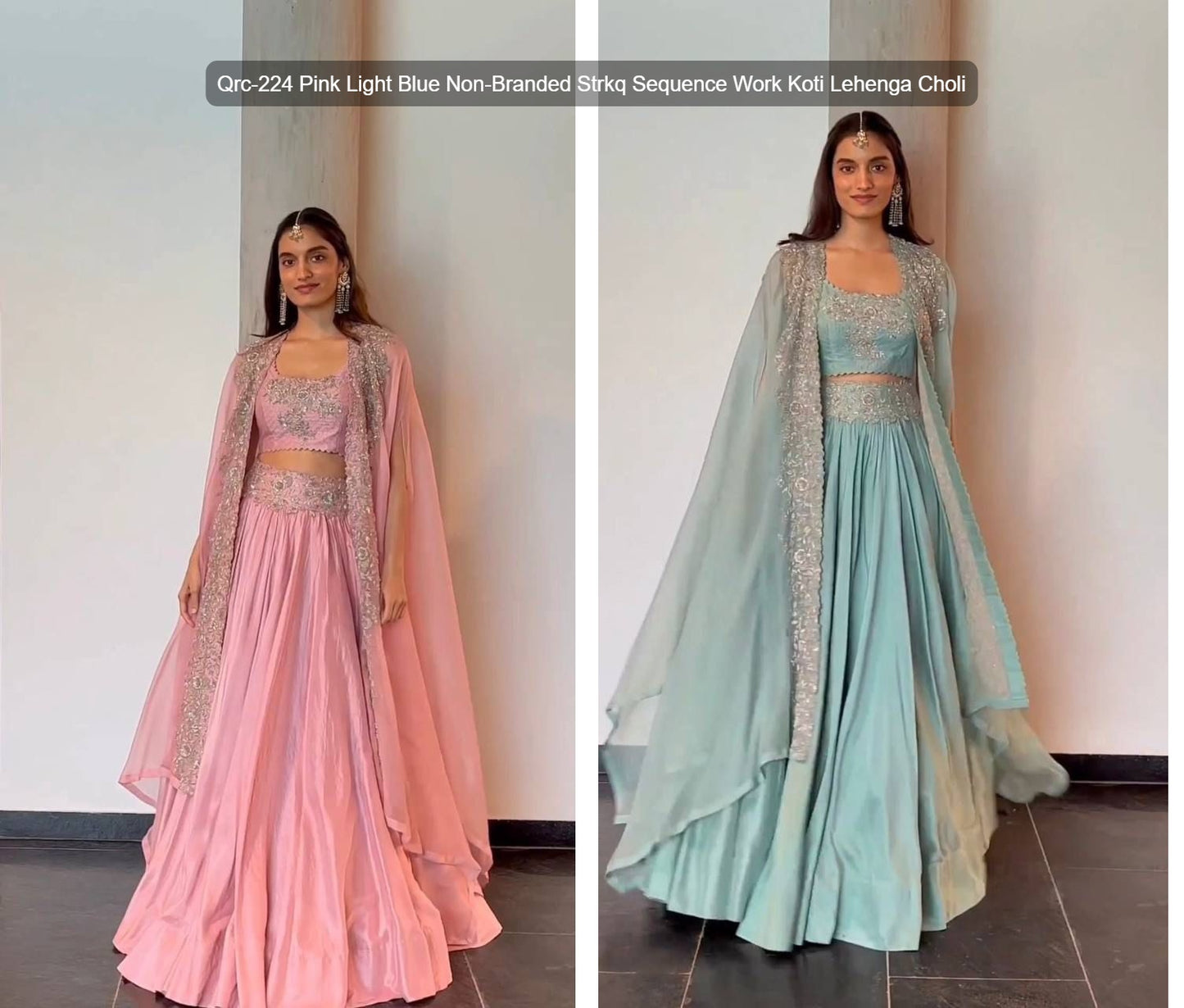 Qrc-224 Pink Light Blue Non-Branded Strkq Sequence Work Koti Lehenga Choli