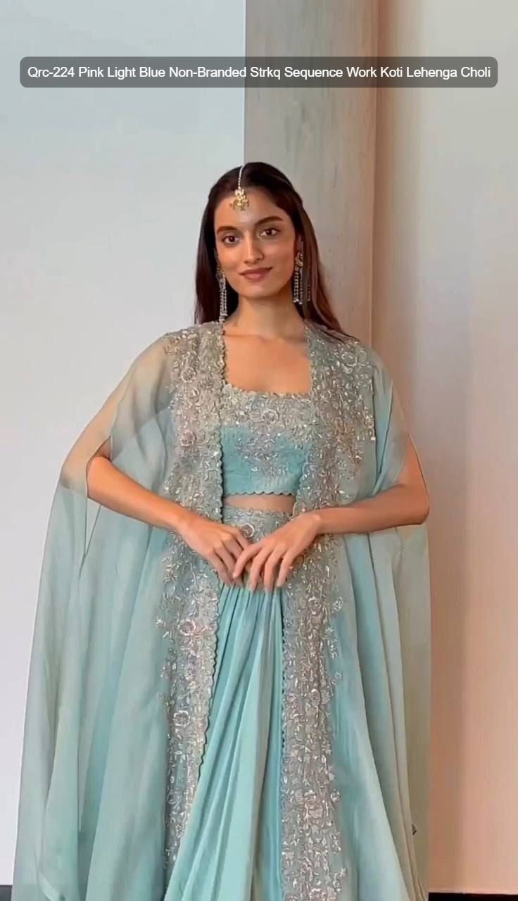 Qrc-224 Pink Light Blue Non-Branded Strkq Sequence Work Koti Lehenga Choli