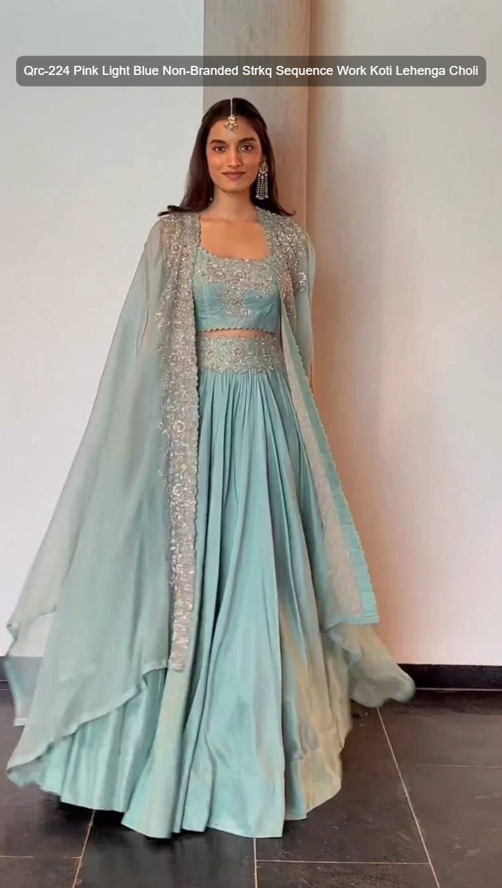 Qrc-224 Pink Light Blue Non-Branded Strkq Sequence Work Koti Lehenga Choli