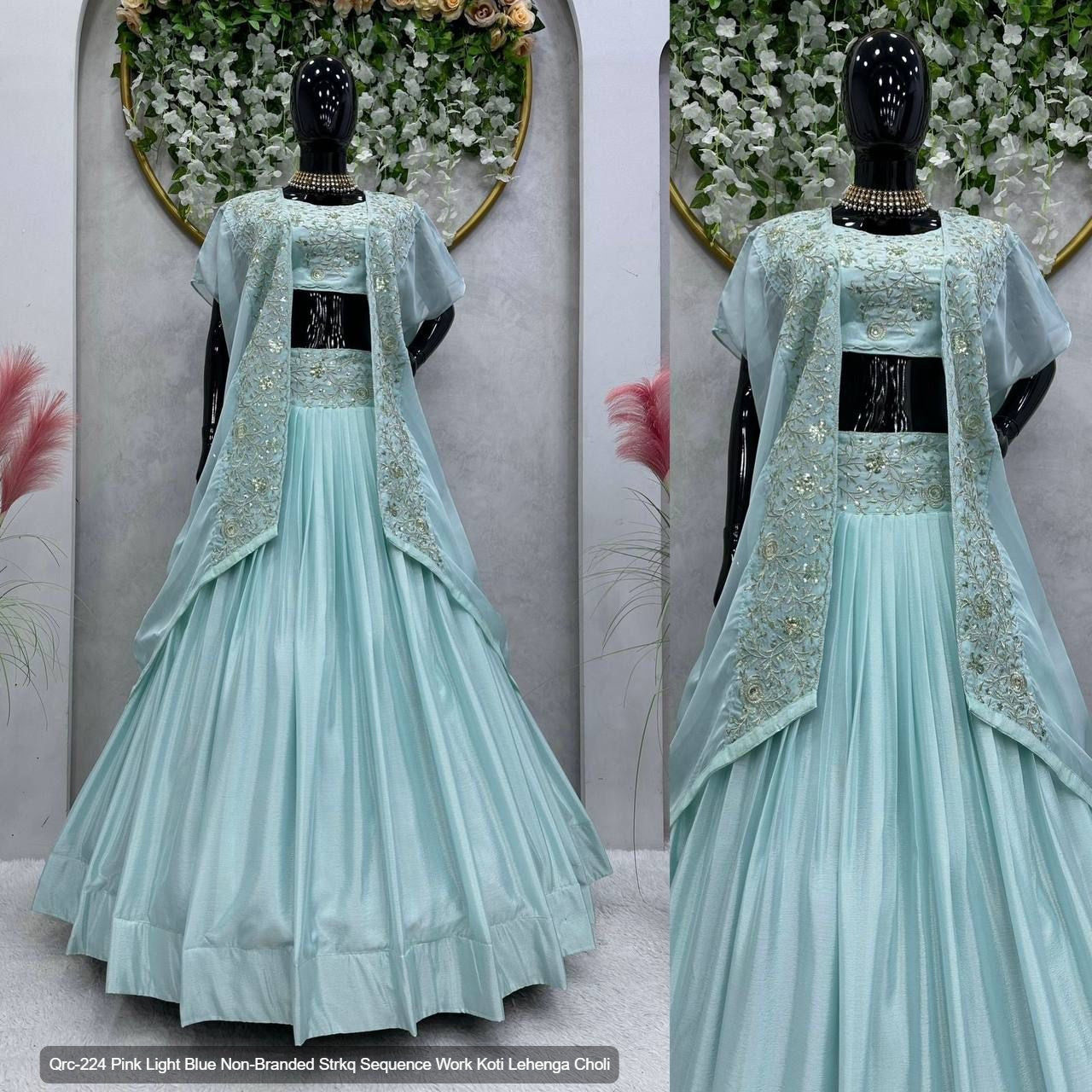 Qrc-224 Pink Light Blue Non-Branded Strkq Sequence Work Koti Lehenga Choli