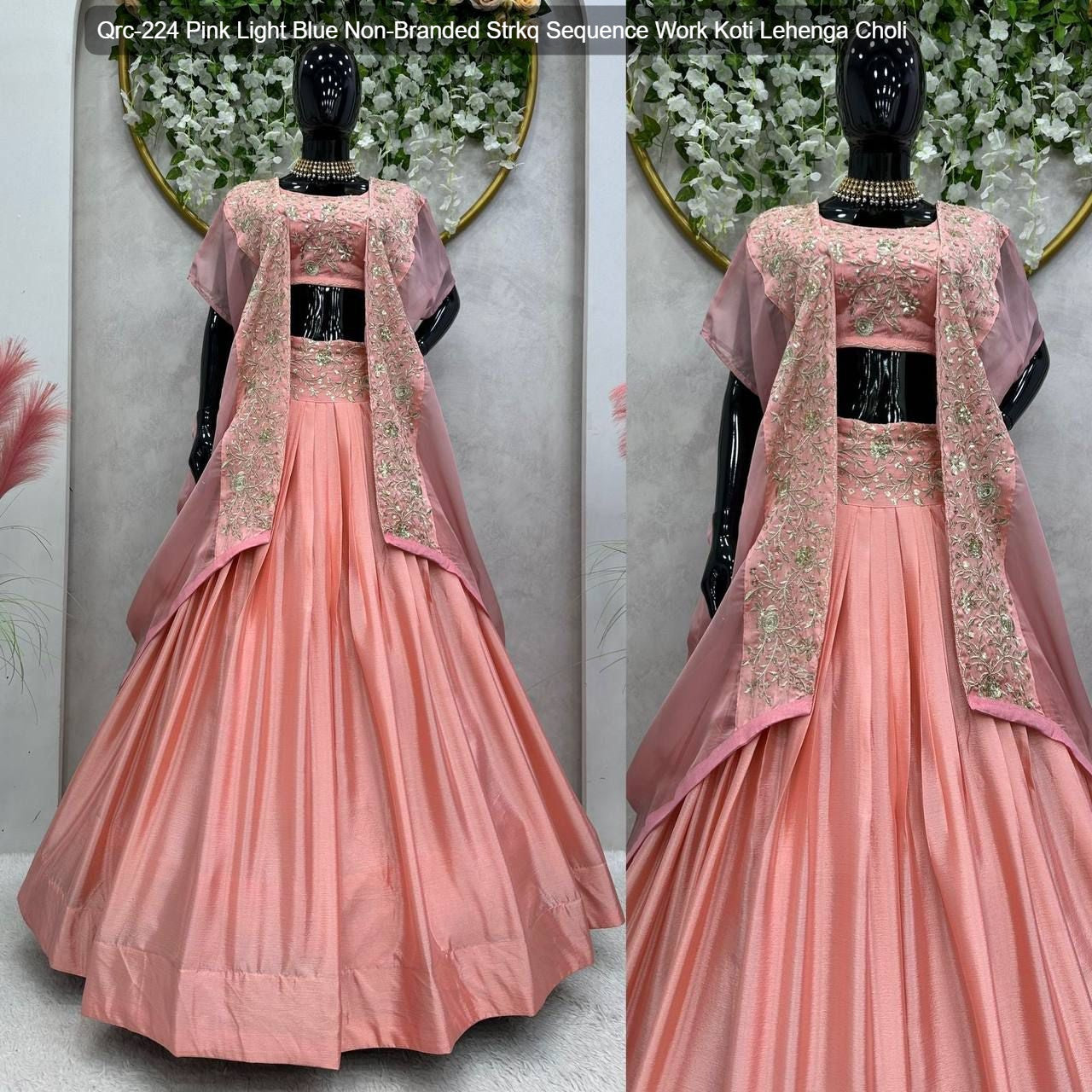 Qrc-224 Pink Light Blue Non-Branded Strkq Sequence Work Koti Lehenga Choli