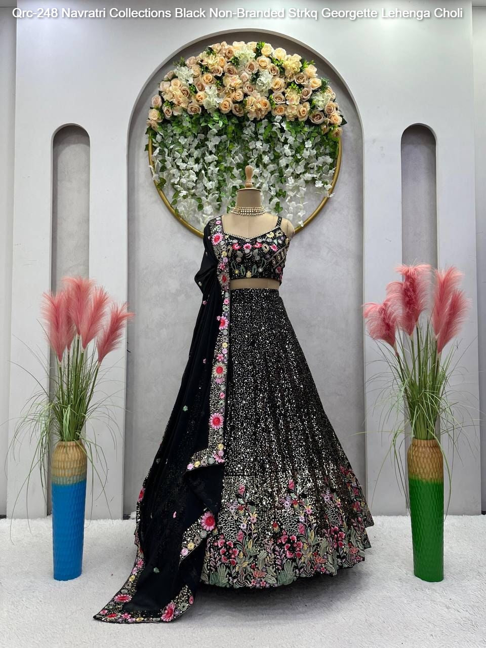 Qrc-248 Navratri Collections Black Non-Branded Strkq Georgette Lehenga Choli