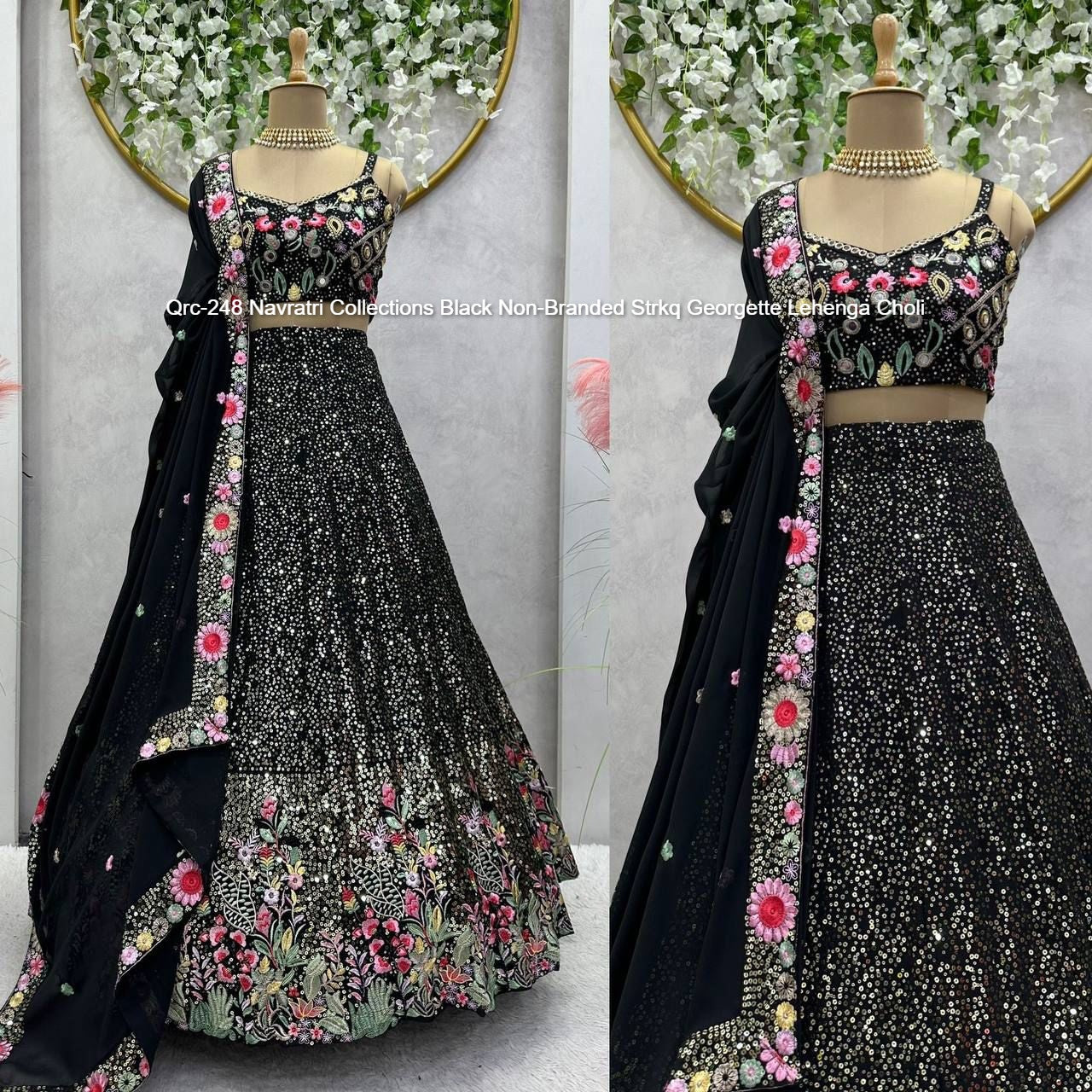 Qrc-248 Navratri Collections Black Non-Branded Strkq Georgette Lehenga Choli