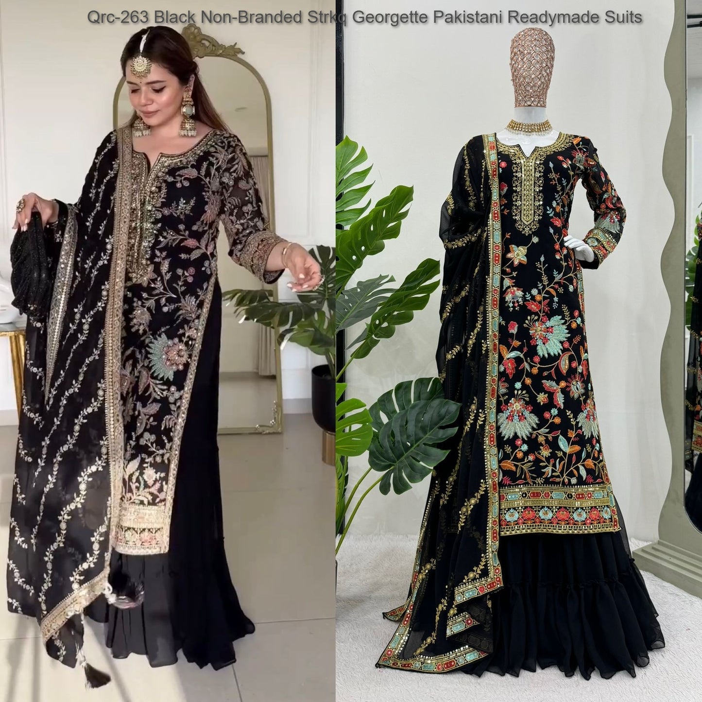 Qrc-263 Black Non-Branded Strkq Georgette Pakistani Readymade Suits