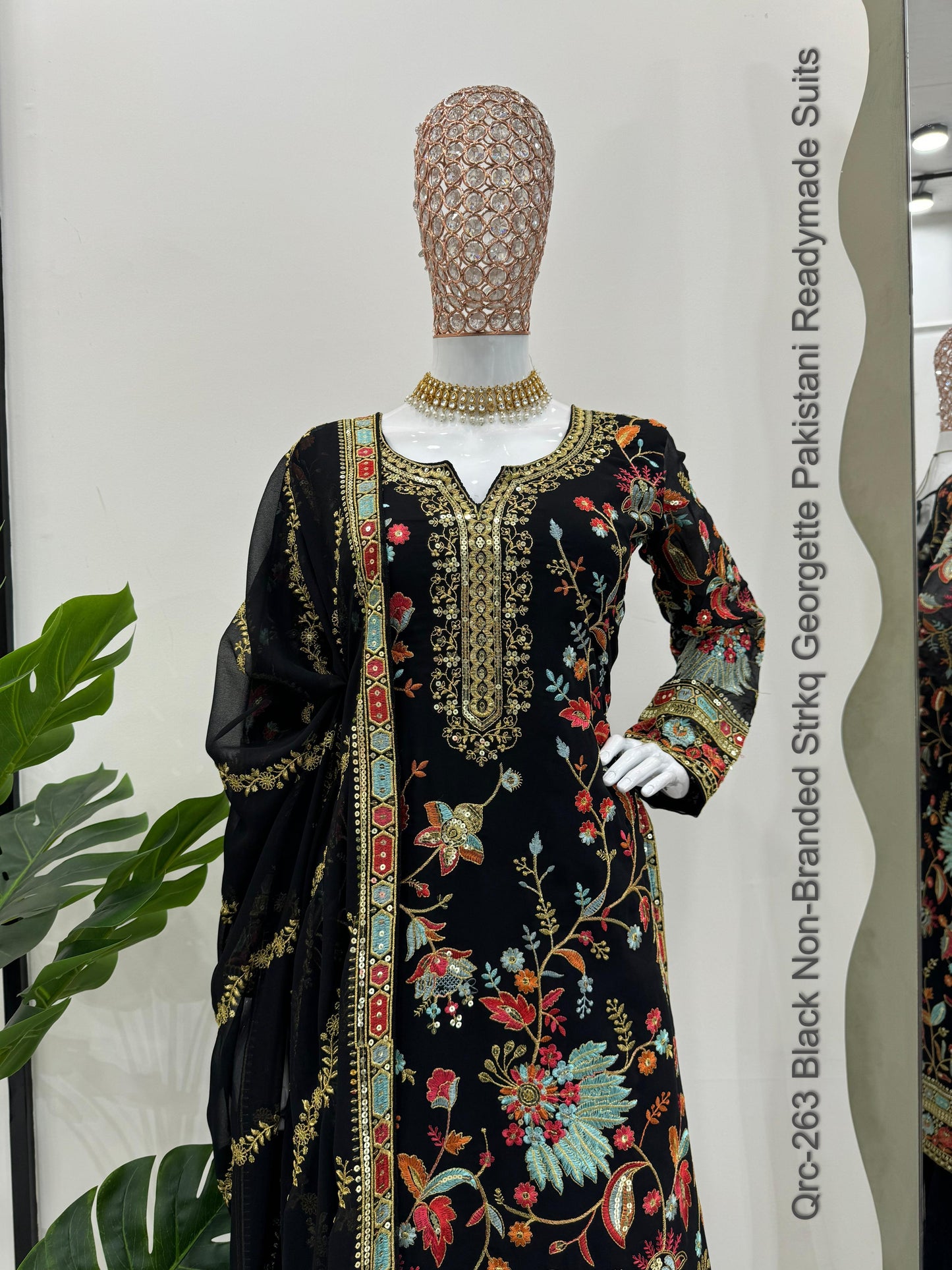 Qrc-263 Black Non-Branded Strkq Georgette Pakistani Readymade Suits