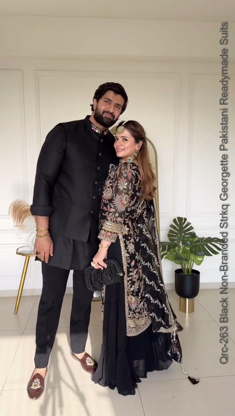 Qrc-263 Black Non-Branded Strkq Georgette Pakistani Readymade Suits