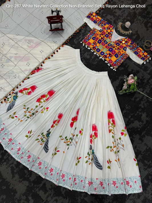 Qrc-287 White Navratri Collection Non-Branded Strkq Reyon Lehenga Choli