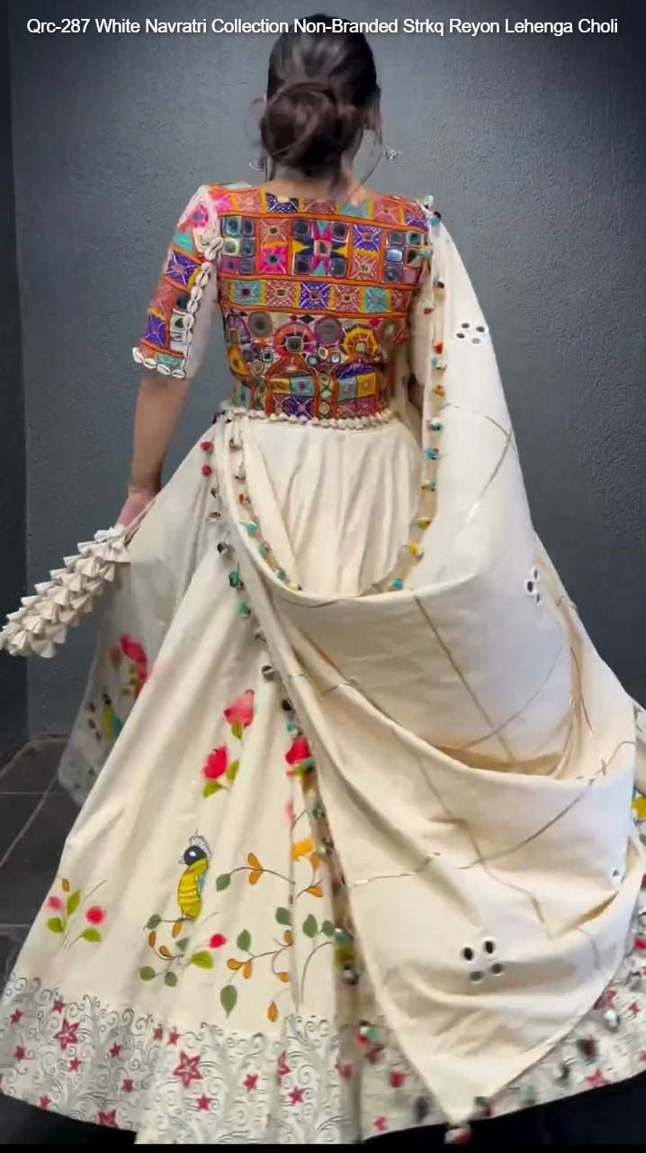 Qrc-287 White Navratri Collection Non-Branded Strkq Reyon Lehenga Choli