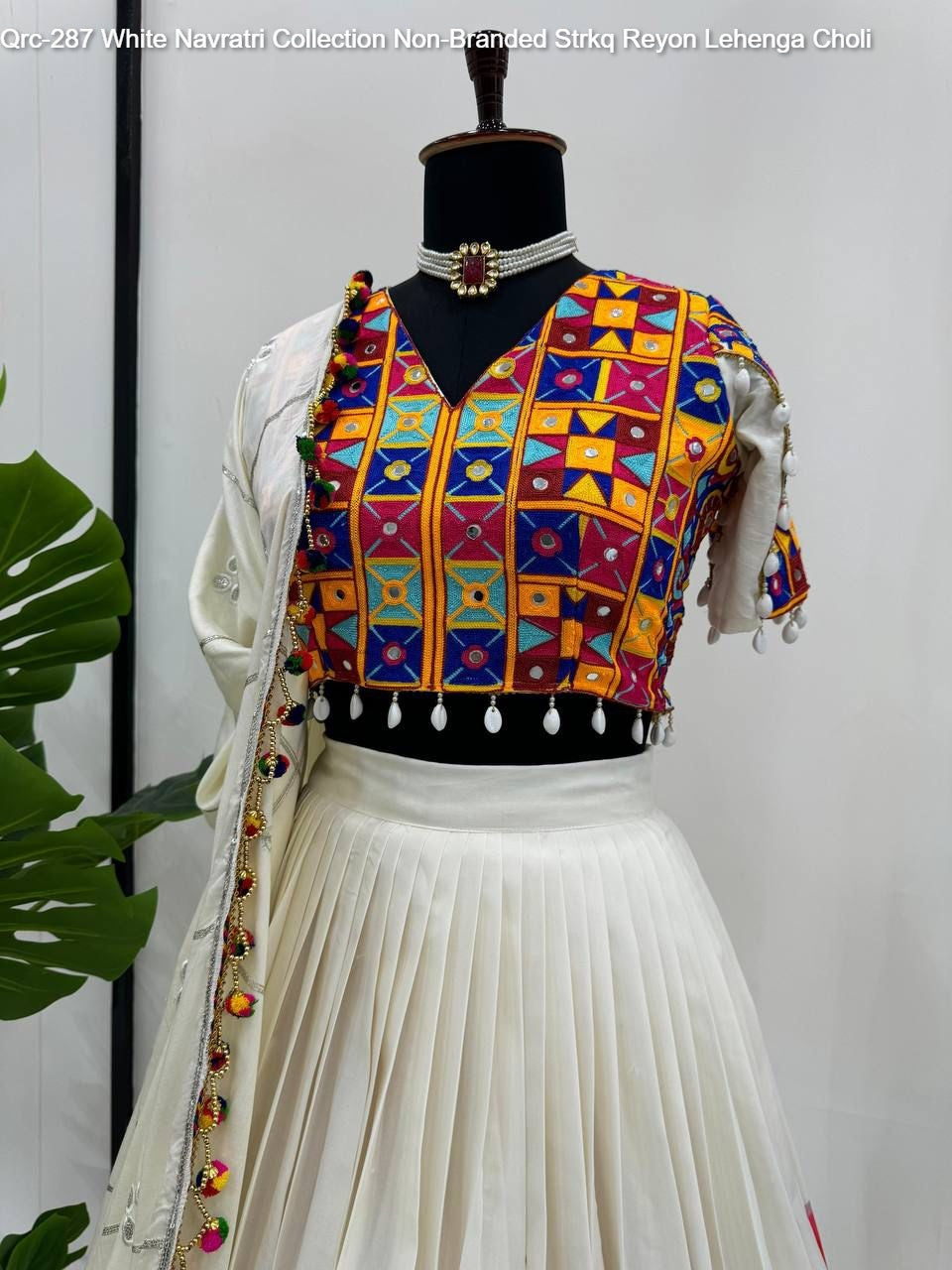 Qrc-287 White Navratri Collection Non-Branded Strkq Reyon Lehenga Choli