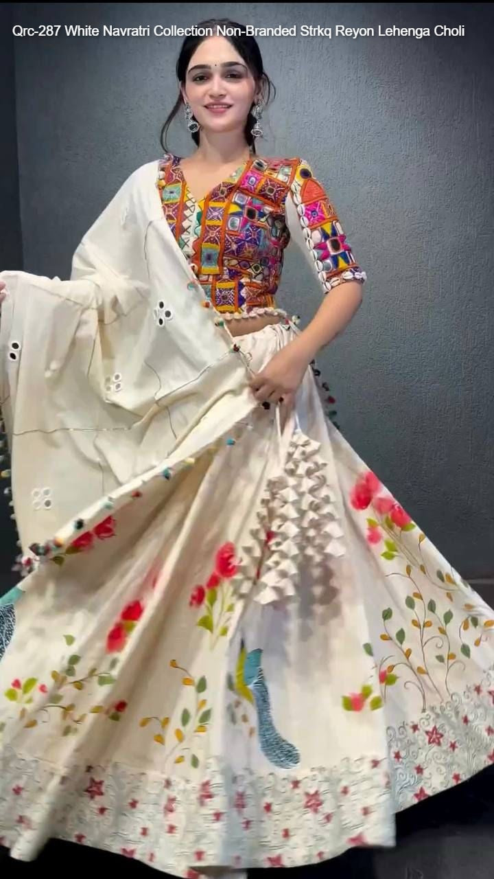 Qrc-287 White Navratri Collection Non-Branded Strkq Reyon Lehenga Choli