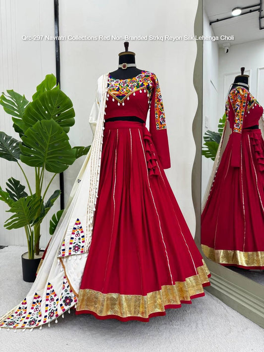 Qrc-297 Navratri Collections Red Non-Branded Strkq Reyon Silk Lehenga Choli