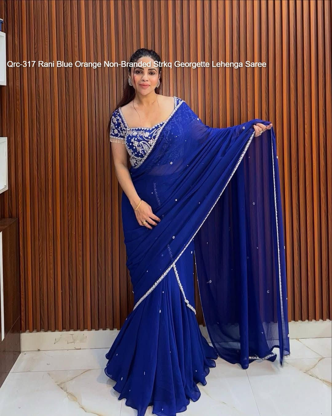 Qrc-317 Rani Blue Orange Non-Branded Strkq Georgette Lehenga Saree