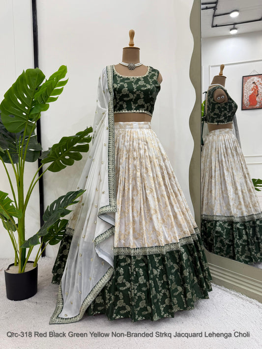 Qrc-318 Red Black Green Yellow Non-Branded Strkq Jacquard Lehenga Choli