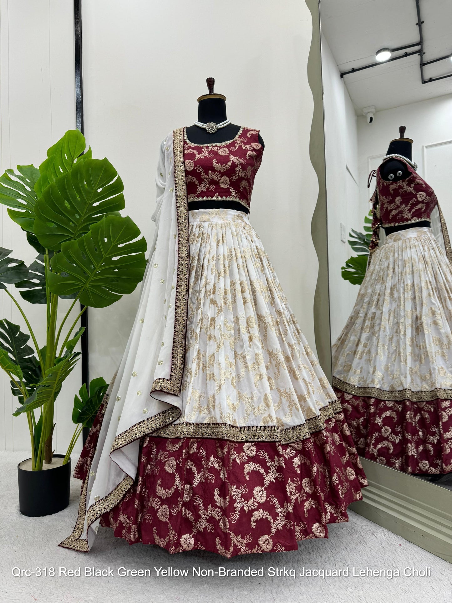 Qrc-318 Red Black Green Yellow Non-Branded Strkq Jacquard Lehenga Choli