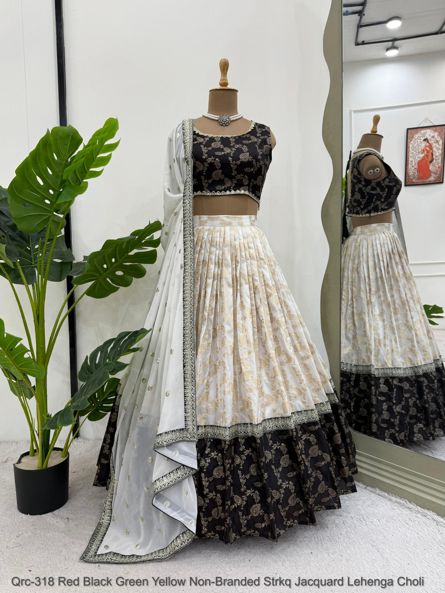 Qrc-318 Red Black Green Yellow Non-Branded Strkq Jacquard Lehenga Choli