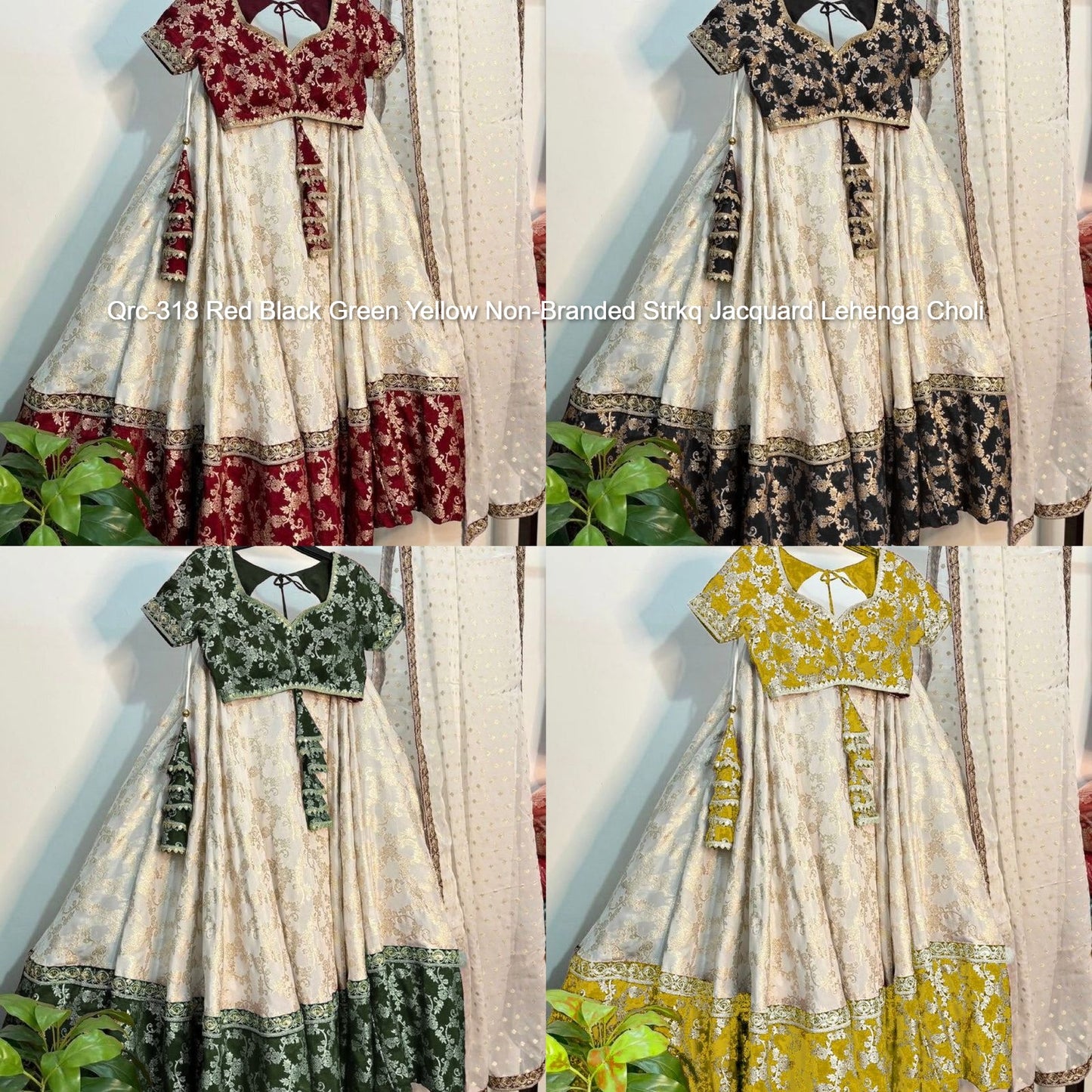 Qrc-318 Red Black Green Yellow Non-Branded Strkq Jacquard Lehenga Choli